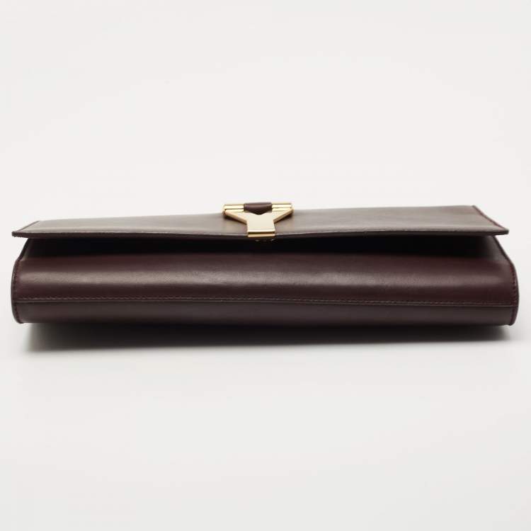 Pre Owned Saint Laurent Burgundy Leather Y-Ligne Clutch