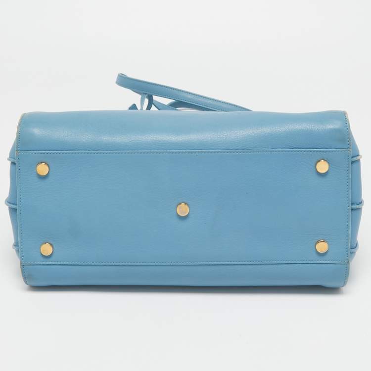 Pre Owned Saint Laurent Light Blue Leather Small Classic Sac De Jour Tote