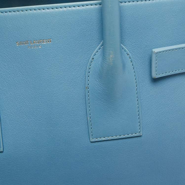 Pre Owned Saint Laurent Light Blue Leather Small Classic Sac De Jour Tote