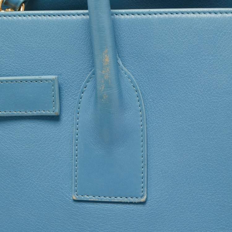 Pre Owned Saint Laurent Light Blue Leather Small Classic Sac De Jour Tote