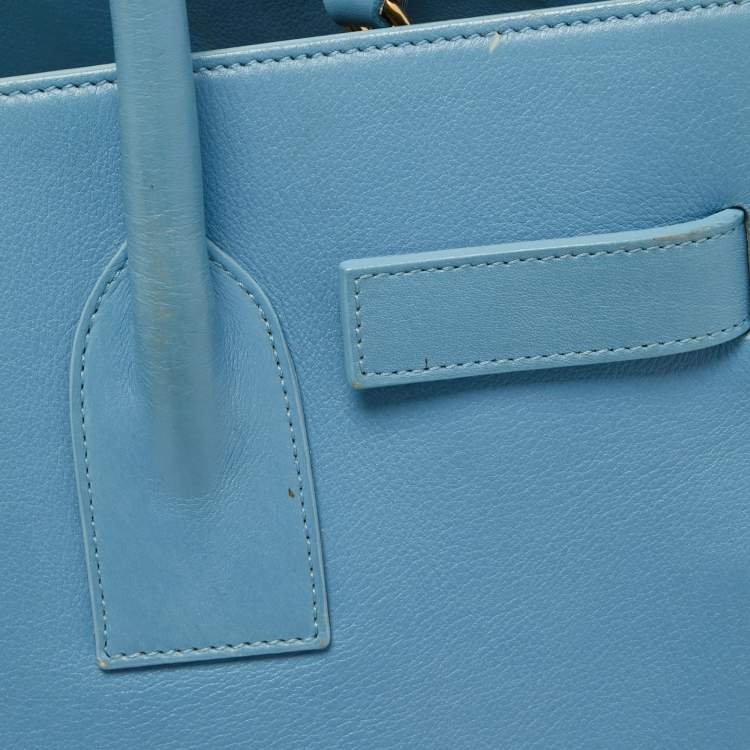 Pre Owned Saint Laurent Light Blue Leather Small Classic Sac De Jour Tote