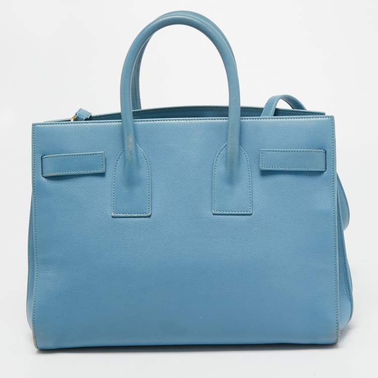 Pre Owned Saint Laurent Light Blue Leather Small Classic Sac De Jour Tote