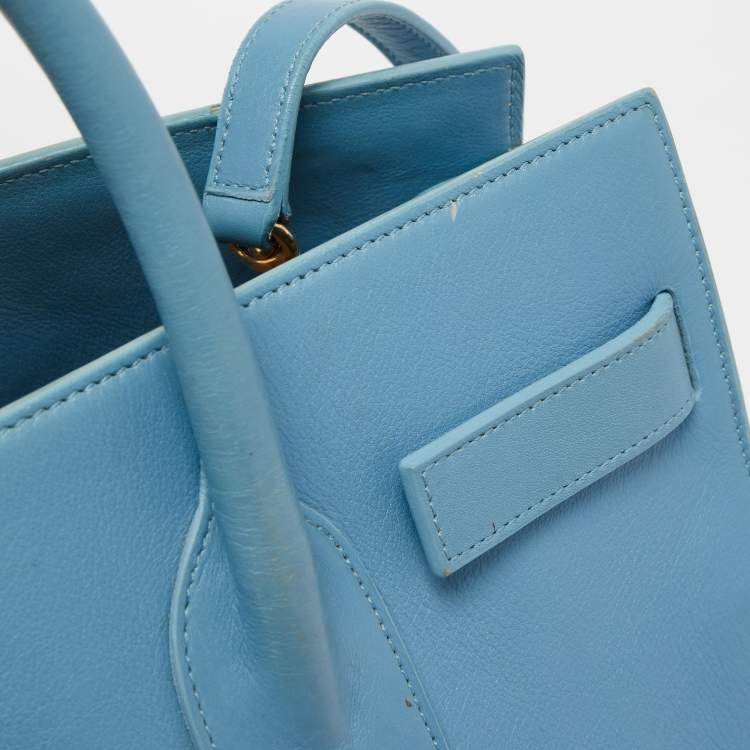 Pre Owned Saint Laurent Light Blue Leather Small Classic Sac De Jour Tote