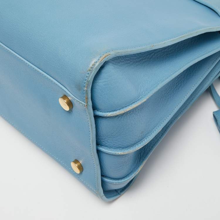 Pre Owned Saint Laurent Light Blue Leather Small Classic Sac De Jour Tote