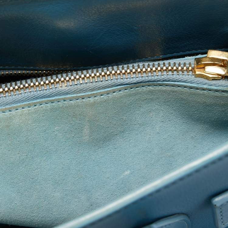 Pre Owned Saint Laurent Light Blue Leather Small Classic Sac De Jour Tote