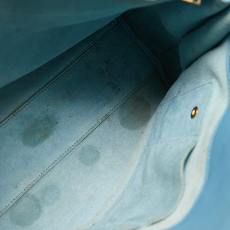 Pre Owned Saint Laurent Light Blue Leather Small Classic Sac De Jour Tote