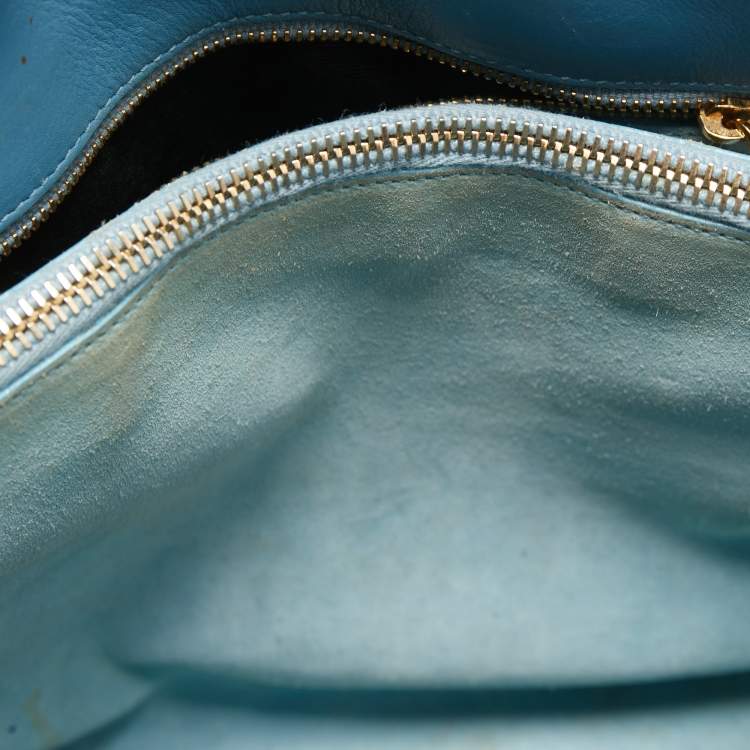 Pre Owned Saint Laurent Light Blue Leather Small Classic Sac De Jour Tote