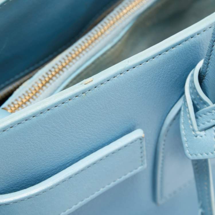 Pre Owned Saint Laurent Light Blue Leather Small Classic Sac De Jour Tote
