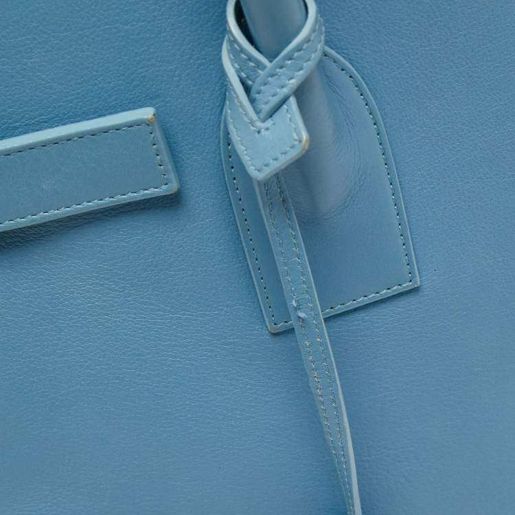 Pre Owned Saint Laurent Light Blue Leather Small Classic Sac De Jour Tote