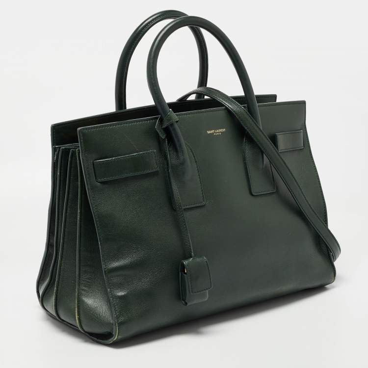 Pre Owned Saint Laurent Dark Green Leather Small Classic Sac De Jour Tote
