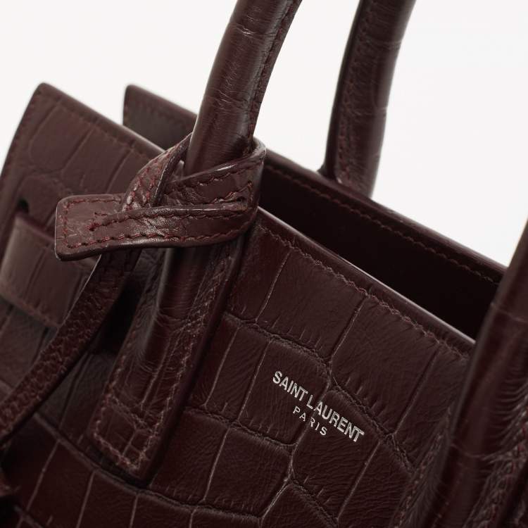 مملوكة مسبقًا Saint Laurent Burgundy Croc Embossed Leather Nano Classic Sac De Jour Tote