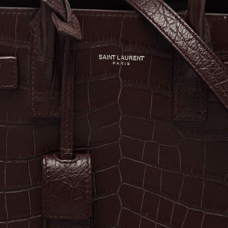 مملوكة مسبقًا Saint Laurent Burgundy Croc Embossed Leather Nano Classic Sac De Jour Tote