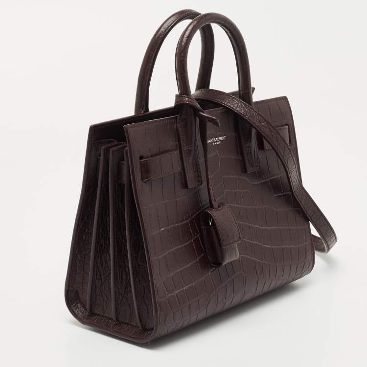 مملوكة مسبقًا Saint Laurent Burgundy Croc Embossed Leather Nano Classic Sac De Jour Tote