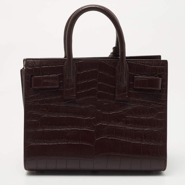 مملوكة مسبقًا Saint Laurent Burgundy Croc Embossed Leather Nano Classic Sac De Jour Tote