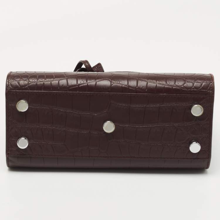 مملوكة مسبقًا Saint Laurent Burgundy Croc Embossed Leather Nano Classic Sac De Jour Tote
