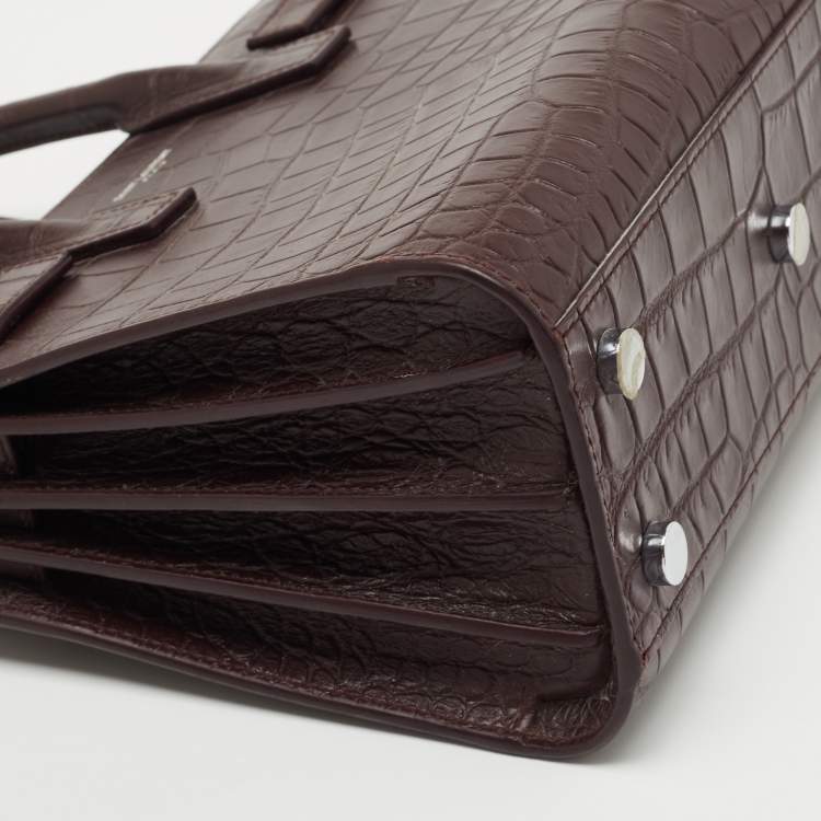 مملوكة مسبقًا Saint Laurent Burgundy Croc Embossed Leather Nano Classic Sac De Jour Tote