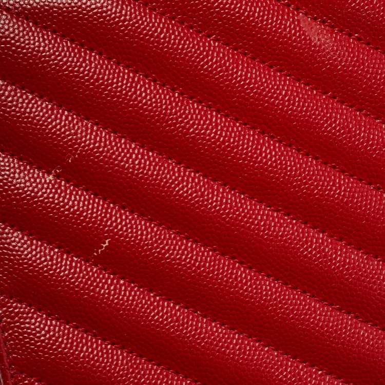 Pre Owned Saint Laurent Red Matelassé Leather Large Monogram Envelope Shoulder Bag
