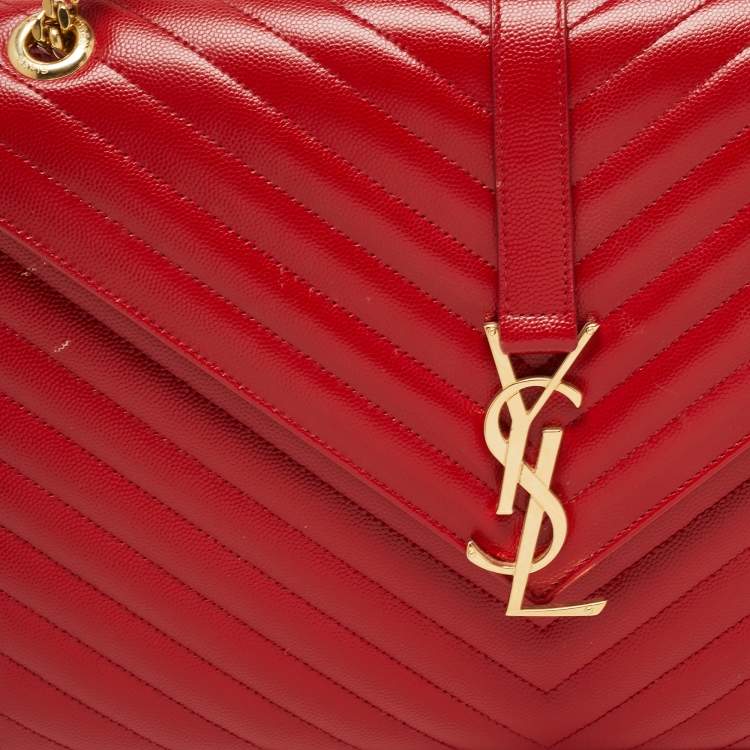 Pre Owned Saint Laurent Red Matelassé Leather Large Monogram Envelope Shoulder Bag
