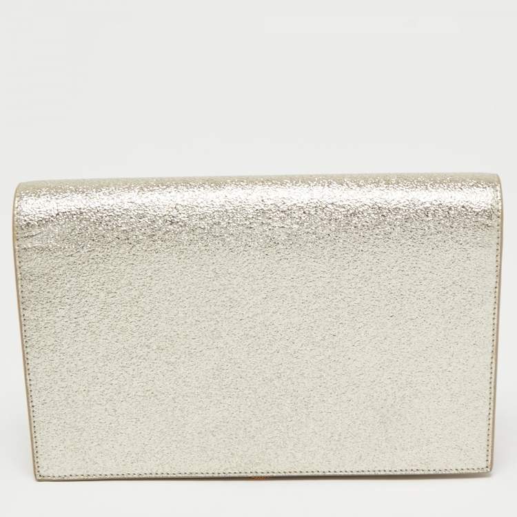 Pre Owned Saint Laurent Gold Textured Leather Kate Wallet on Chain 