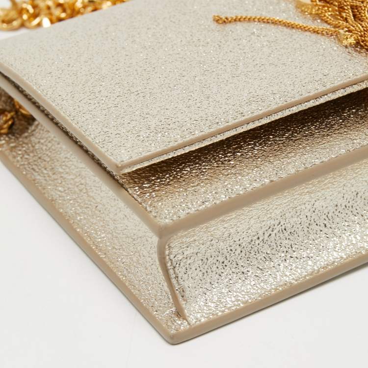 Pre Owned Saint Laurent Gold Textured Leather Kate Wallet on Chain 