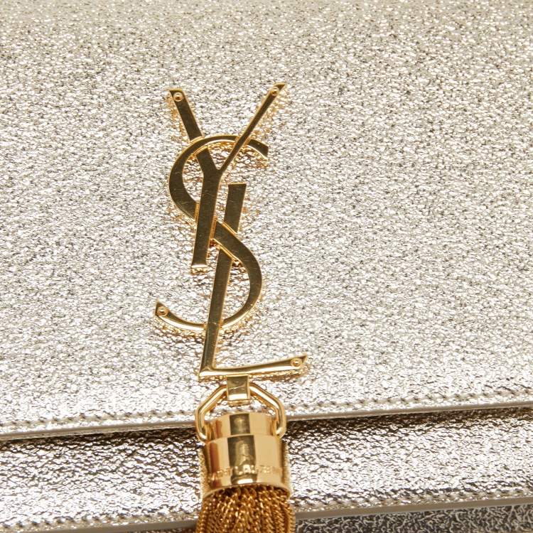 Pre Owned Saint Laurent Gold Textured Leather Kate Wallet on Chain 