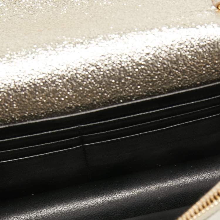 Pre Owned Saint Laurent Gold Textured Leather Kate Wallet on Chain 