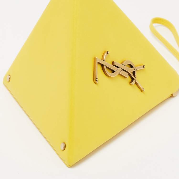 Pre Owned Saint Laurent Yellow Leather Pyramid Clutch Bag