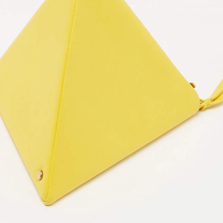 Pre Owned Saint Laurent Yellow Leather Pyramid Clutch Bag
