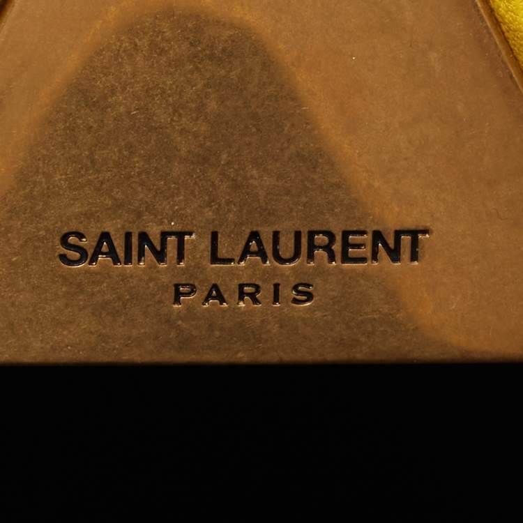 Pre Owned Saint Laurent Yellow Leather Pyramid Clutch Bag