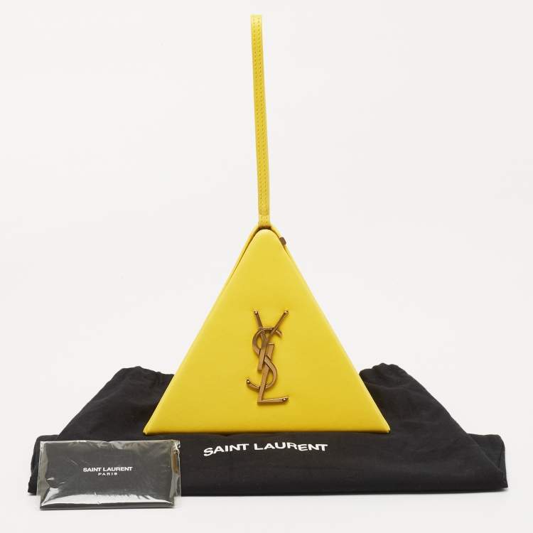 Pre Owned Saint Laurent Yellow Leather Pyramid Clutch Bag