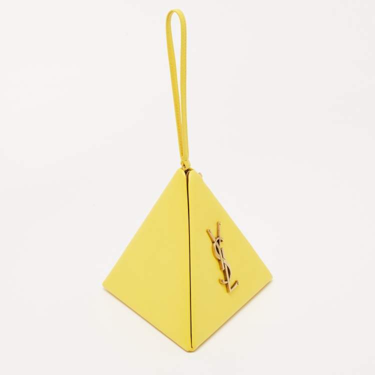 Pre Owned Saint Laurent Yellow Leather Pyramid Clutch Bag