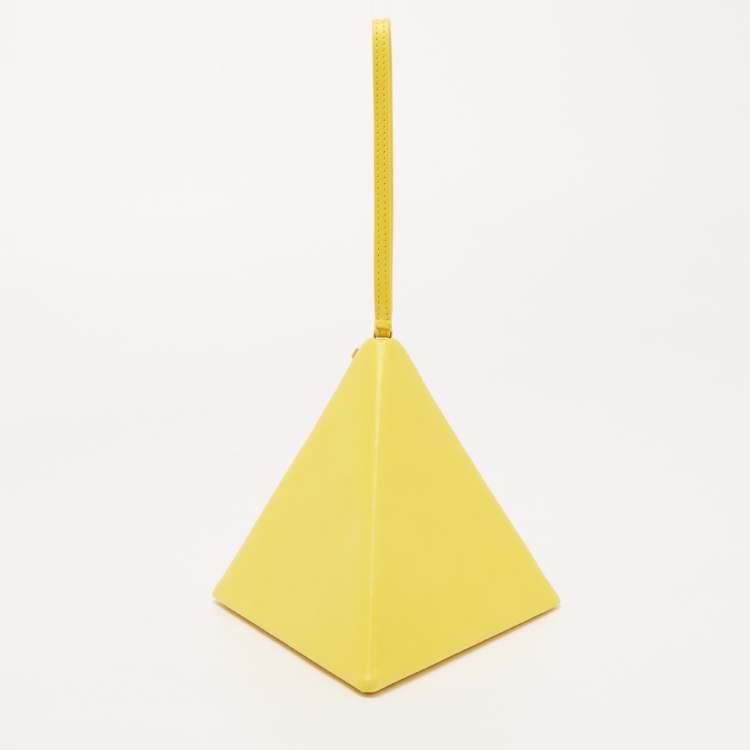 Pre Owned Saint Laurent Yellow Leather Pyramid Clutch Bag