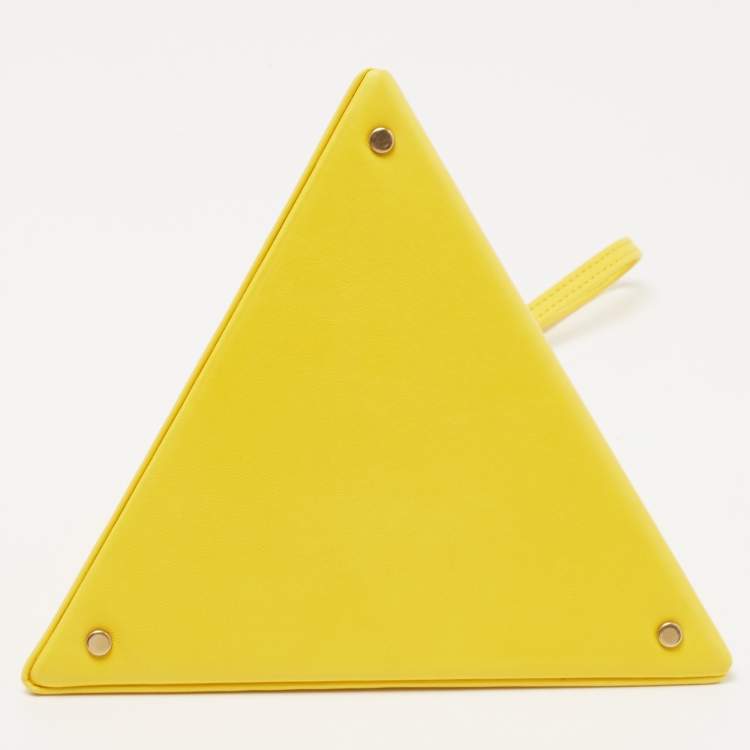 Pre Owned Saint Laurent Yellow Leather Pyramid Clutch Bag