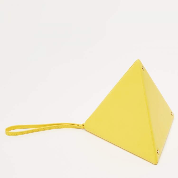Pre Owned Saint Laurent Yellow Leather Pyramid Clutch Bag