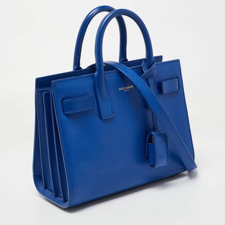 Pre Owned Saint Laurent Blue Leather Nano Classic Sac De Jour Tote