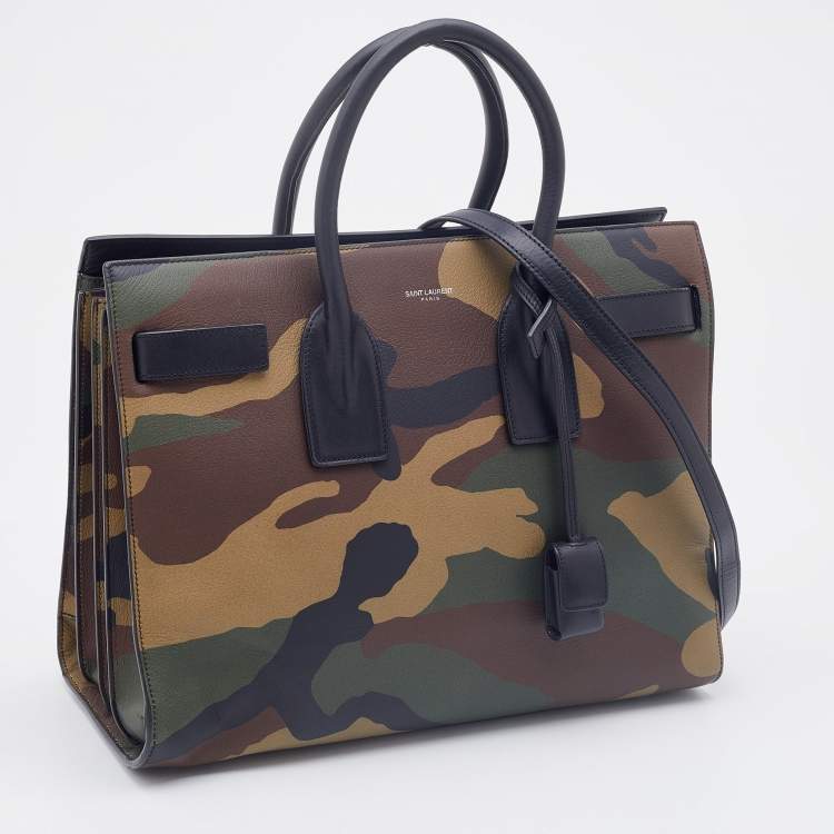 Pre Owned Saint Laurent Multicolor Camouflage Print Leather Small Classic Sac De Jour Tote