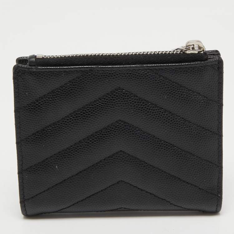Pre Owned Saint Laurent Matelassé Leather Cassandre Zip Compact Wallet