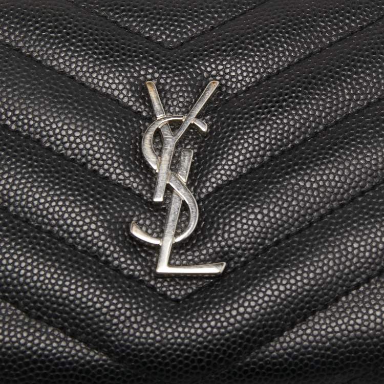Pre Owned Saint Laurent Matelassé Leather Cassandre Zip Compact Wallet