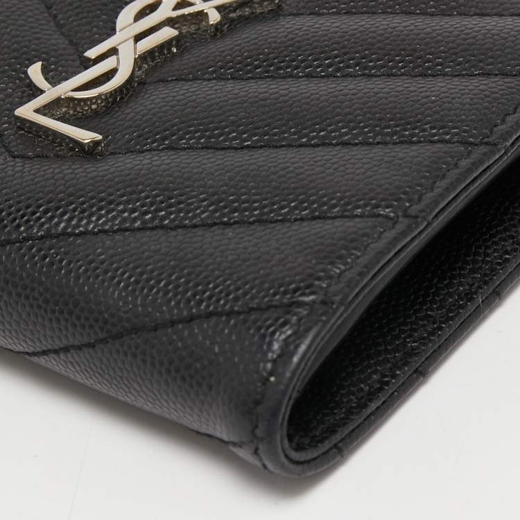 Pre Owned Saint Laurent Matelassé Leather Cassandre Zip Compact Wallet