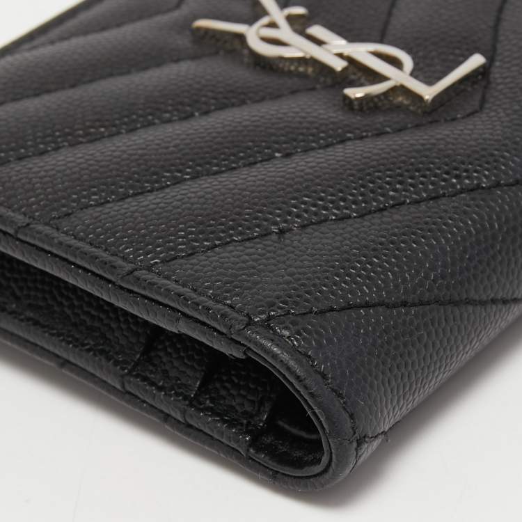Pre Owned Saint Laurent Matelassé Leather Cassandre Zip Compact Wallet