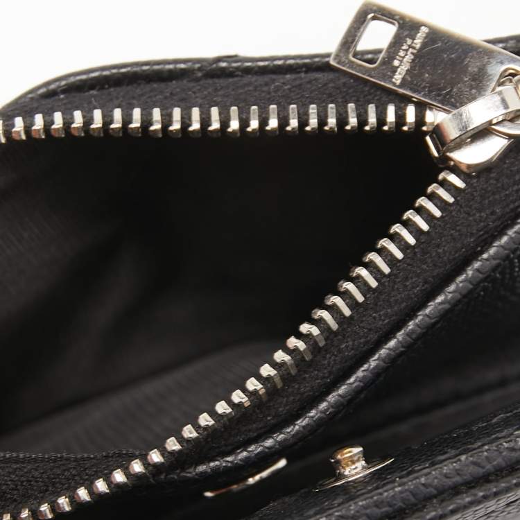 Pre Owned Saint Laurent Matelassé Leather Cassandre Zip Compact Wallet