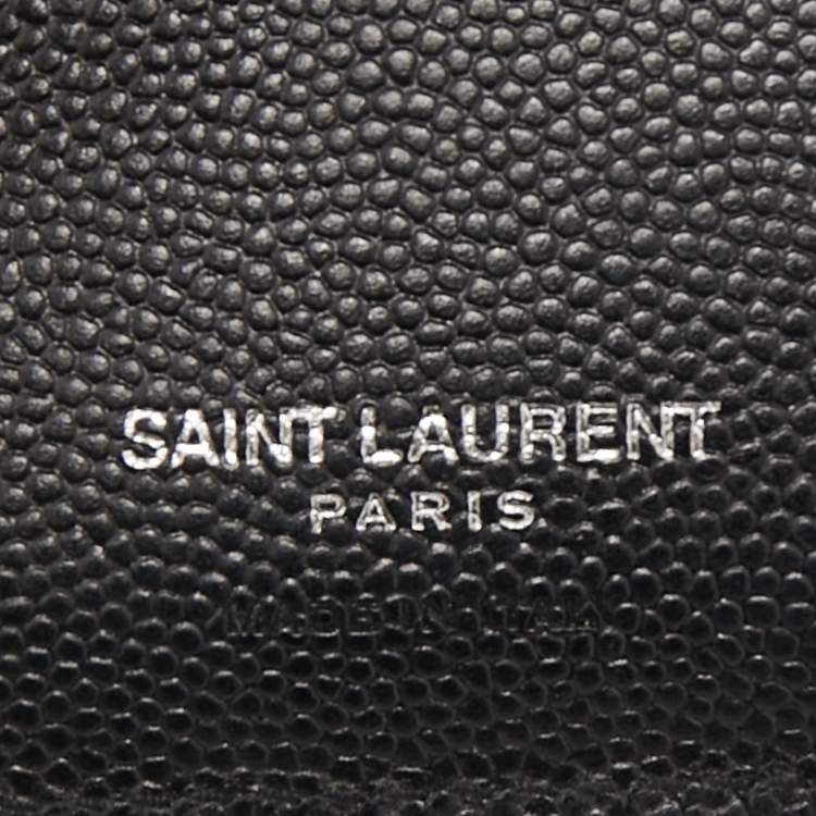 Pre Owned Saint Laurent Matelassé Leather Cassandre Zip Compact Wallet