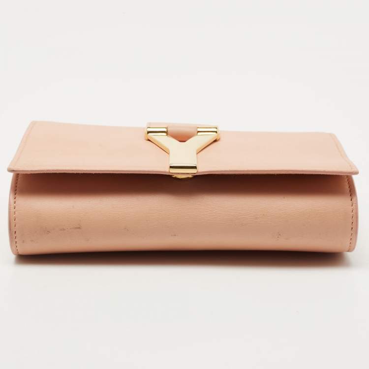 Pre Owned Saint Laurent Peach Leather Y-Ligne Chain Crossbody Bag