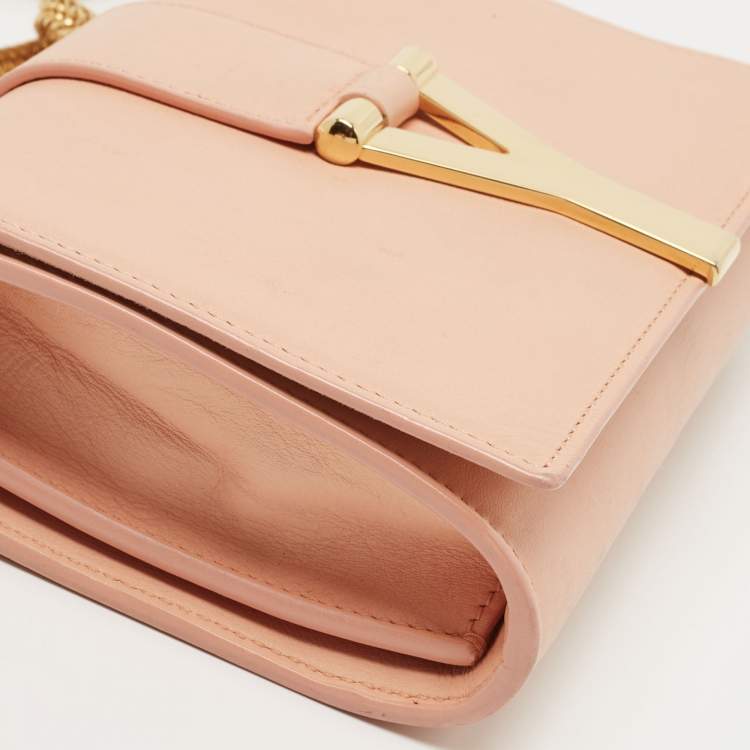 Pre Owned Saint Laurent Peach Leather Y-Ligne Chain Crossbody Bag