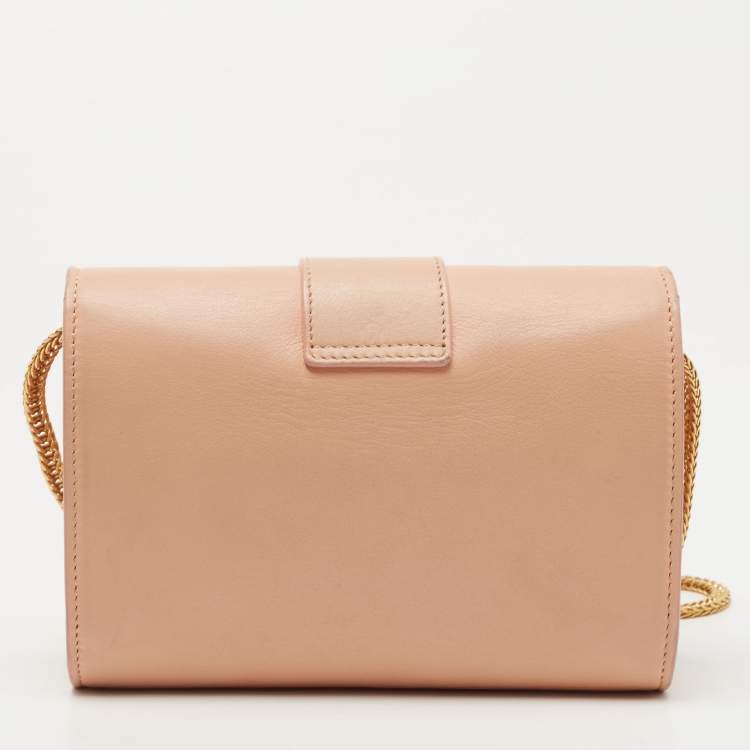 Pre Owned Saint Laurent Peach Leather Y-Ligne Chain Crossbody Bag
