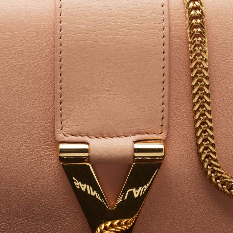 Pre Owned Saint Laurent Peach Leather Y-Ligne Chain Crossbody Bag