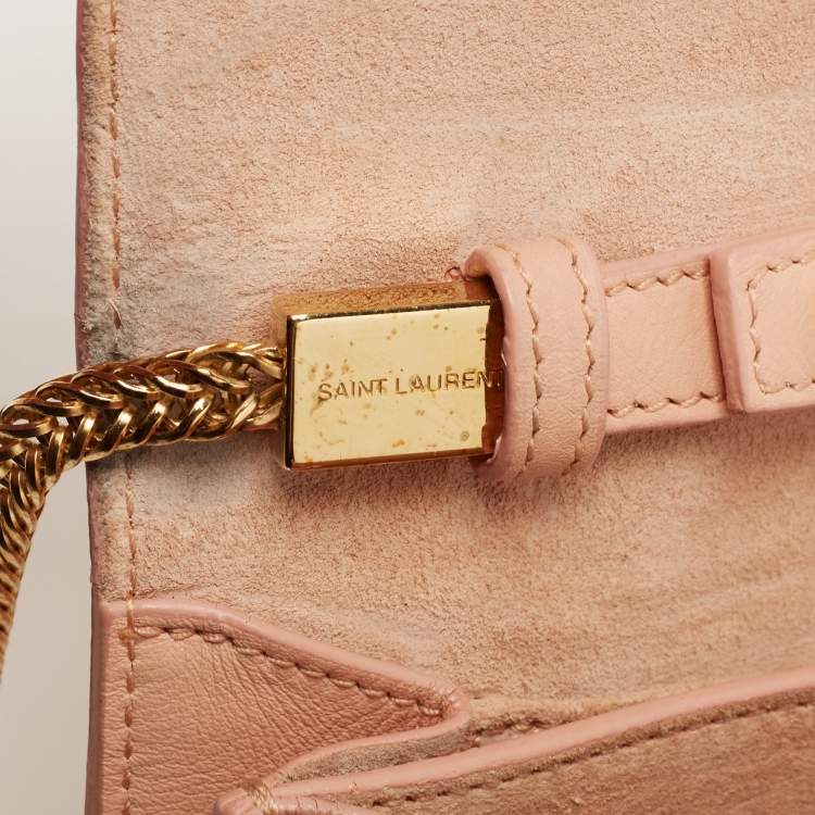 Pre Owned Saint Laurent Peach Leather Y-Ligne Chain Crossbody Bag