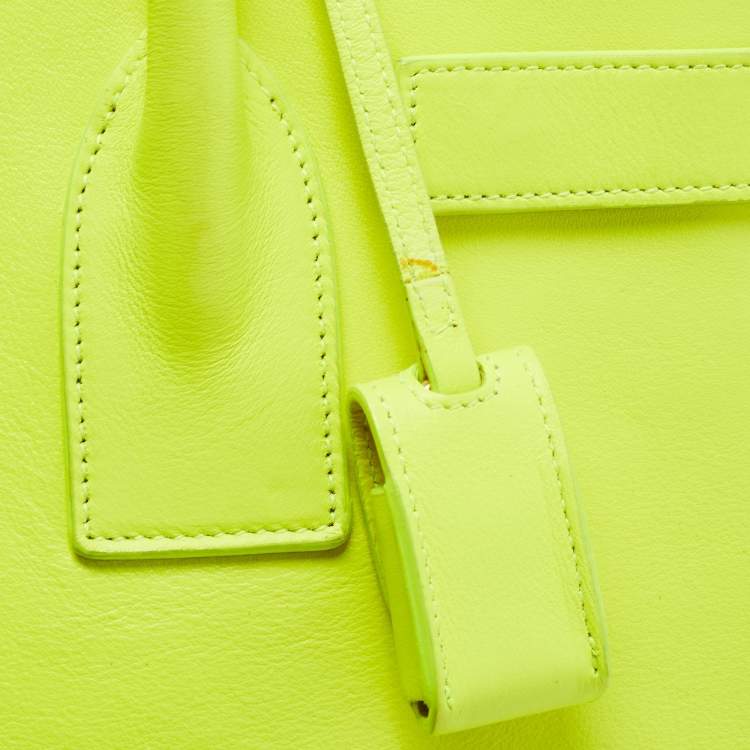 Pre Owned Saint Laurent Neon Green Leather Small Classic Sac De Jour Tote
