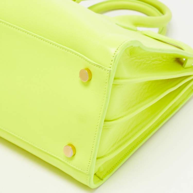 Pre Owned Saint Laurent Neon Green Leather Small Classic Sac De Jour Tote