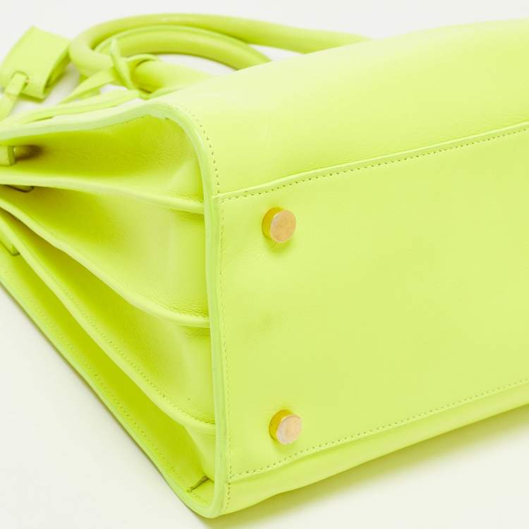 Pre Owned Saint Laurent Neon Green Leather Small Classic Sac De Jour Tote